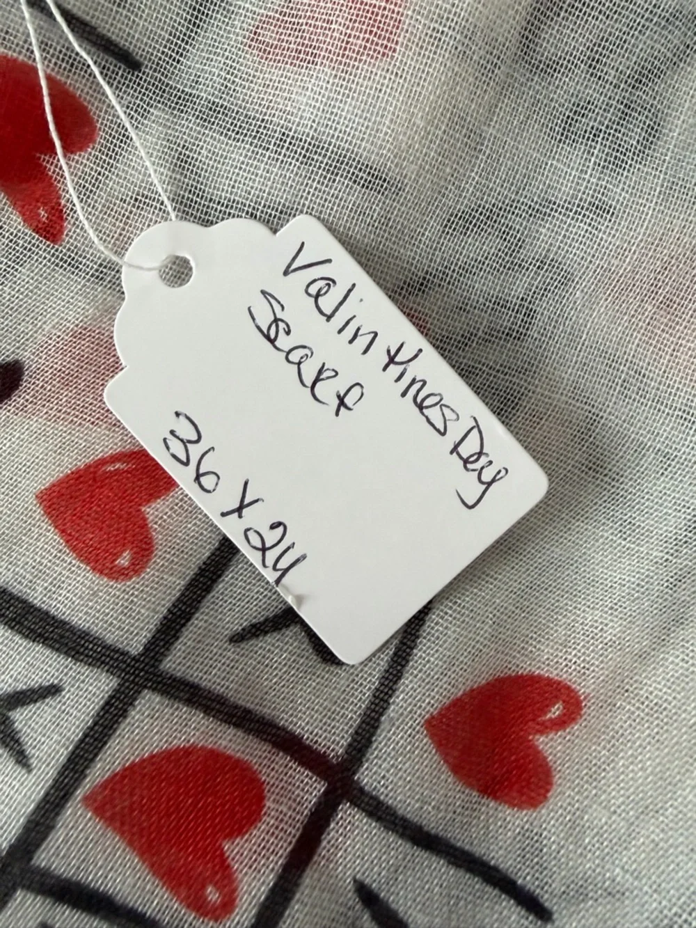 Romantic Heart Print Scarf Red White Valentine Sheer Lightweight Wrap “Be Mine”
